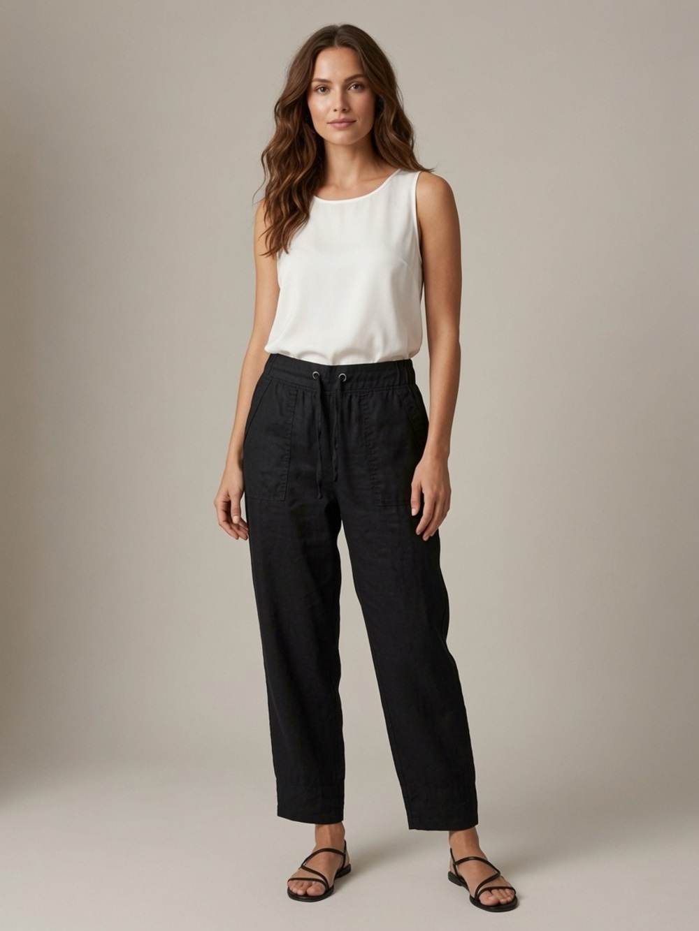 Athleta Black Linen Drawstring Pants- Size 8